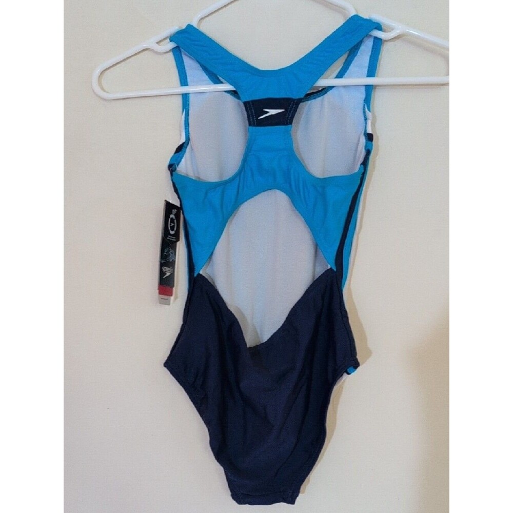 NWT Speedo Girl's Blue Swimsuit One Piece Infinity Splice Thick Strap - Size 10 - Picture 5 of 12